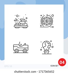 Set of 4 Modern UI Icons Symbols Signs for relax; vehicle; massage; return; protection Editable Vector Design Elements