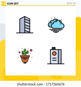 Set of 4 Modern UI Icons Symbols Signs for buildings; flower; landscape; warm; flower pot Editable Vector Design Elements