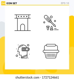 Set of 4 Modern UI Icons Symbols Signs for arch; battery; historic; construction; low Editable Vector Design Elements