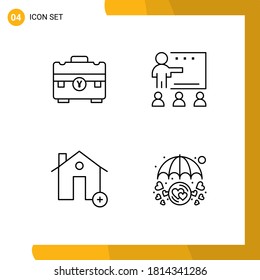 Set of 4 Modern UI Icons Symbols Signs for bag; students; handbag; education; buildings Editable Vector Design Elements