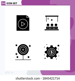 Set of 4 Modern UI Icons Symbols Signs for document; food; presentation; team; lollipop Editable Vector Design Elements