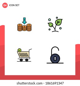 Set of 4 Modern UI Icons Symbols Signs for coins; tree; down; nature; retail Editable Vector Design Elements