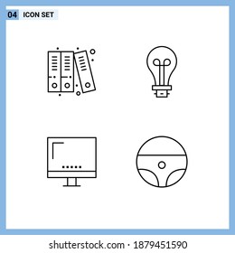 Set of 4 Modern UI Icons Symbols Signs for archive; electronic; bulb; light; monitor Editable Vector Design Elements