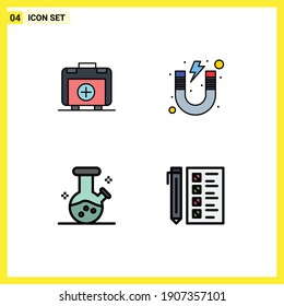 Set of 4 Modern UI Icons Symbols Signs for handbag; demo flask; medical; magnet; potion Editable Vector Design Elements