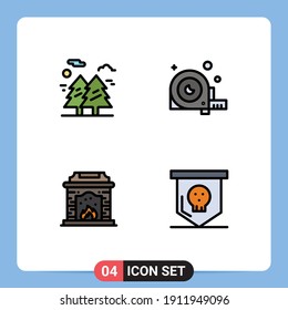 Set of 4 Modern UI Icons Symbols Signs for forest; tool; hiking; angle; fire place Editable Vector Design Elements