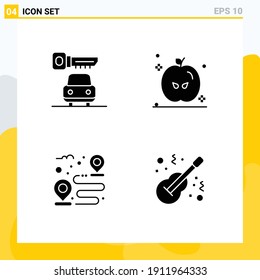 Set of 4 Modern UI Icons Symbols Signs for car; path; holiday; destination; folk Editable Vector Design Elements