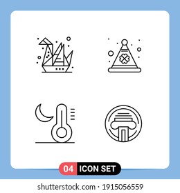 Set of 4 Modern UI Icons Symbols Signs for design; moon; paper; festival; temperature Editable Vector Design Elements
