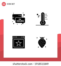 Satz von 4 Symbolen der modernen Benutzeroberfläche, Zeichen für Stunden; Artikel; Nachricht; regnerisch; Bearbeitbare Vectordesign-Elemente von Favoriten
