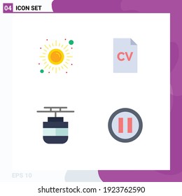 Set of 4 Modern UI Icons Symbols Signs for fitness; tram; sun; education; transportation Editable Vector Design Elements