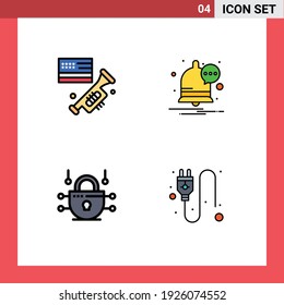 Conjunto de 4 símbolos modernos de iconos de la interfaz de usuario para la bandera; seguridad de la red; americano; notificación; Elementos de diseño de vectores editables de enchufe