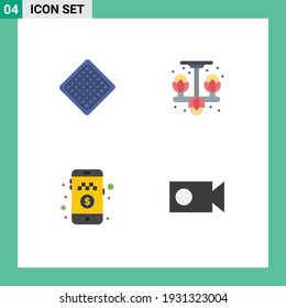 Set of 4 Modern UI Icons Symbols Signs for fast; pay cash; waffle; clothes; ride Editable Vector Design Elements