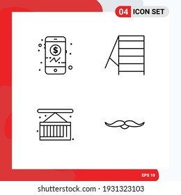 Set of 4 Modern UI Icons Symbols Signs for banking; city life; construction; box; hipster Editable Vector Design Elements