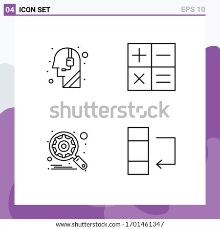 Set of 4 Modern UI Icons Symbols Signs for assistance; search; call centre; mini; column Editable Vector Design Elements