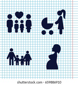 Set of 4 mom filled icons such as family, pregnant woman