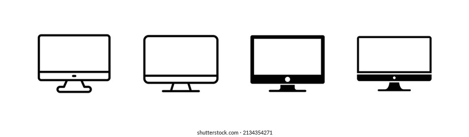 Set of 4 monitor icon, outlined editable stroke and flat glyph style, clipart design template