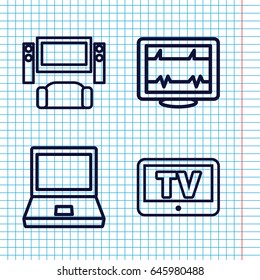 Set of 4 monitor outline icons such as tv, heartbeat, laptop