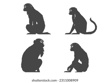 A set of 4 Monkeys silhouette sitting pose looking both right and left side