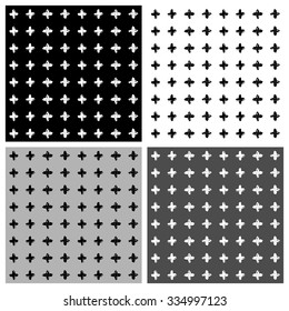 Set of 4 monochrome cross seamless patterns, grunge texture, hand painted brush strokes.