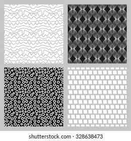 Set of 4 monochrome elegant seamless patterns. Drawing circles.