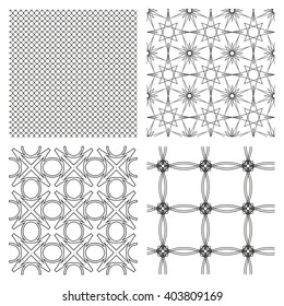 Set of 4 monochrome elegant seamless patterns. Vector geometric pattern as a gray diagonal bars on a white background. Seamless pattern. Monochrome elegant seamless pattern in black and white