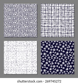 Set of 4 monochrome scribble background. Vector illustration. Fancy hand drawn casual texture.White background with blue lines. Hipster wallpaper with freehand pattern.Grid, lines, dots,zigzag.