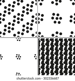 Set of 4 monochrome seamless pattern with rounds