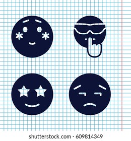 Set of 4 mood filled icons such as upset emot, shy emoji, happe emoji with star eyes