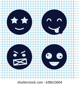 Set of 4 mood filled icons such as crazy emot, emot showing tongue, angry emot