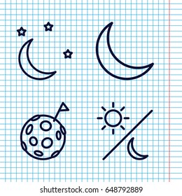 Set of 4 moon outline icons such as crescent