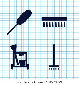 Set of 4 mop filled icons such as cleaning tools, broom, dust brush