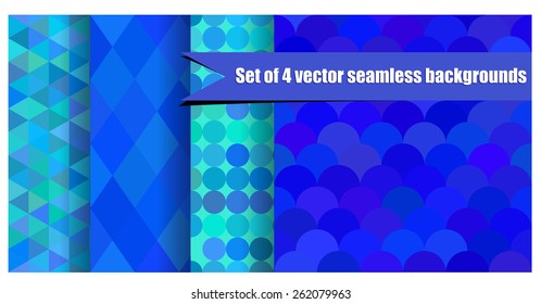 Set of 4 mosaic seamless texture in the blue sea shade