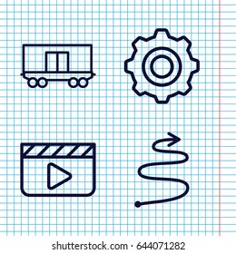 Set of 4 motion outline icons such as cargo wagon, gear    sign symb, curved arrow