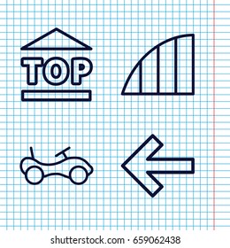 Set of 4 move outline icons such as bike, top of cargo box, angle