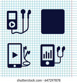Set of 4 mp3 filled icons such as mp3 player, stop