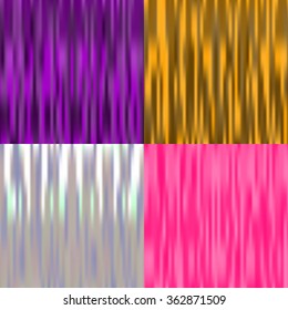 Set of 4 multicolor abstract backgrounds with texture of silk. Vector illustration. Satin texture. Purple, pink, gold, silver.