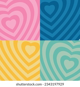 Set of 4 Multicolor Concentric Hearts Backgrounds. Romantic and Cute Backdrops for Specials, Social Media and Design, Vertical Composition, Set of Story Template