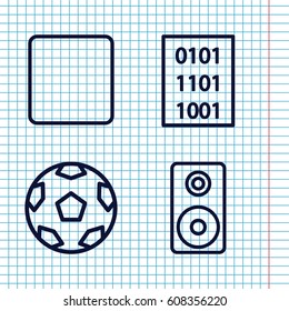 Set of 4 multimedia outline icons such as stop, loudspeaker, binary code