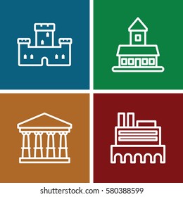 Set of 4 museum outline icons such as castle