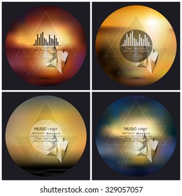 Set of 4 music album cover templates. Abstract multicolored backgrounds. Abstract 3D pyramids.