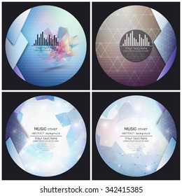 Set of 4 music album cover templates. Abstract backgrounds. Geometrical patterns. Triangular style vector.