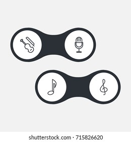Set Of 4 Music Outline Icons Set.Collection Of Note, Musical Sign, Fiddle And Other Elements.