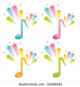 set of 4 musical notes with splashes