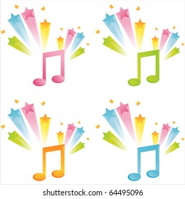 set of 4 musical notes with splashes