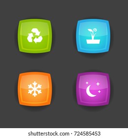 Set Of 4 Natural Icons Set.Collection Of Midnight, Flowerpot, Conservation And Other Elements.