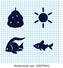 Set of 4 nature filled icons such as berry, fish