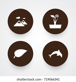 Set Of 4 Nature Icons Set.Collection Of Foliage, Flowerpot, Grampu And Other Elements.