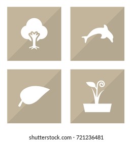 Set Of 4 Nature Icons Set.Collection Of Tree, Flowerpot, Grampu And Other Elements.