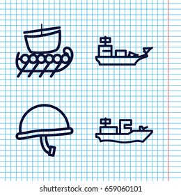 Set of 4 navy outline icons such as war helmet