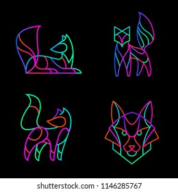 set of 4 neon Fox illustrations