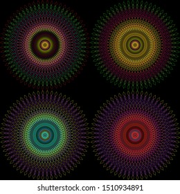 Set of 4 neon mandalas